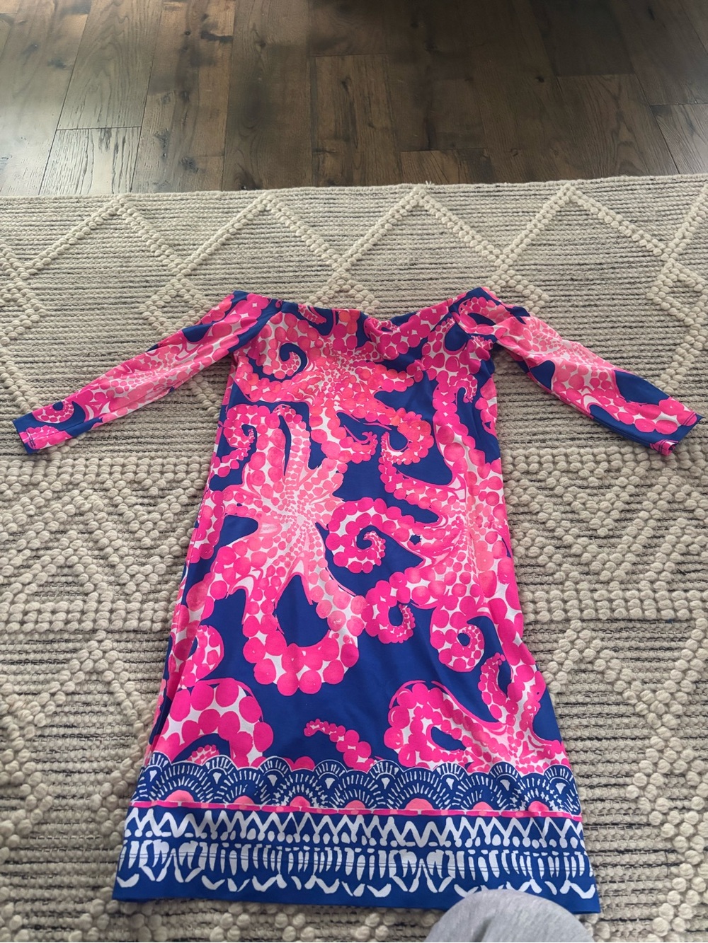 Lilly Pulitzer Pink & Blue Off-Shoulder Octopus Print Dress